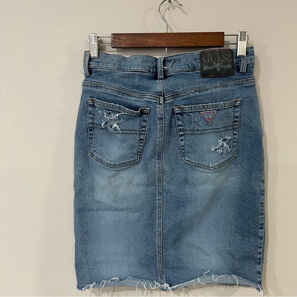 Vintage Guess Y2K Denim Jean Mini Distressed Stretch Skirt Women’s Size 28” - Picture 3 of 5